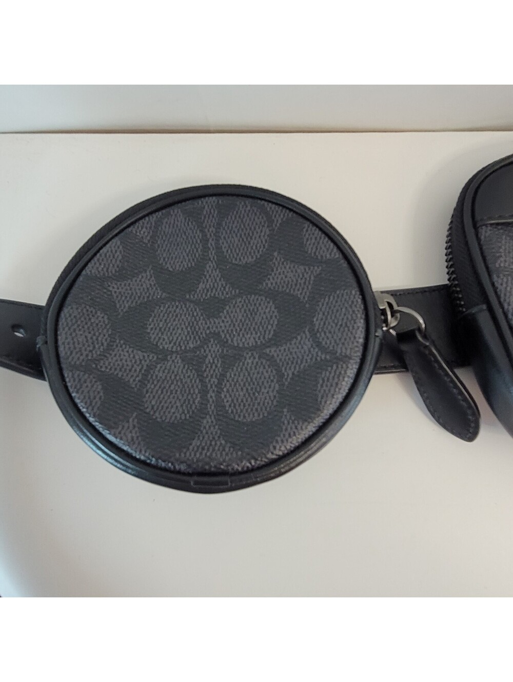Coach Signature Charter Belt Bag Fanny Pack Set Black Charcoal 2 Pouch Leather - Picture 4 of 13